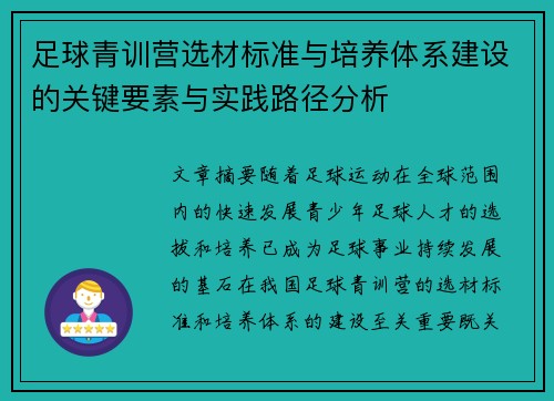 足球青训营选材标准与培养体系建设的关键要素与实践路径分析